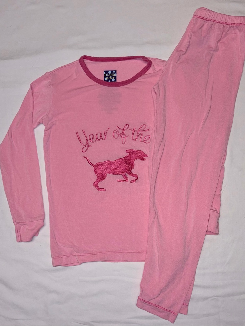 Kickee Pants pink bamboo Year of the Dog pajama set sz 6 EUC